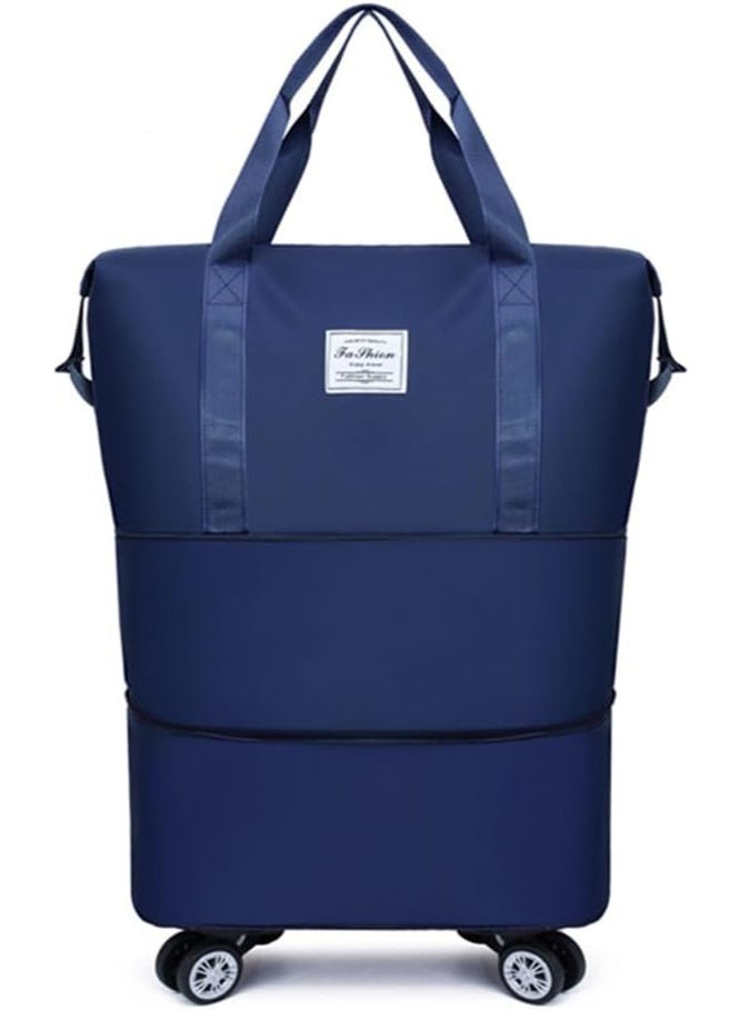 Large tote travel bag with expandable wheels, water-resistant Oxford cloth, Radifason wheels, lightweight folding suitcase, dark blue, for the season - Image 1